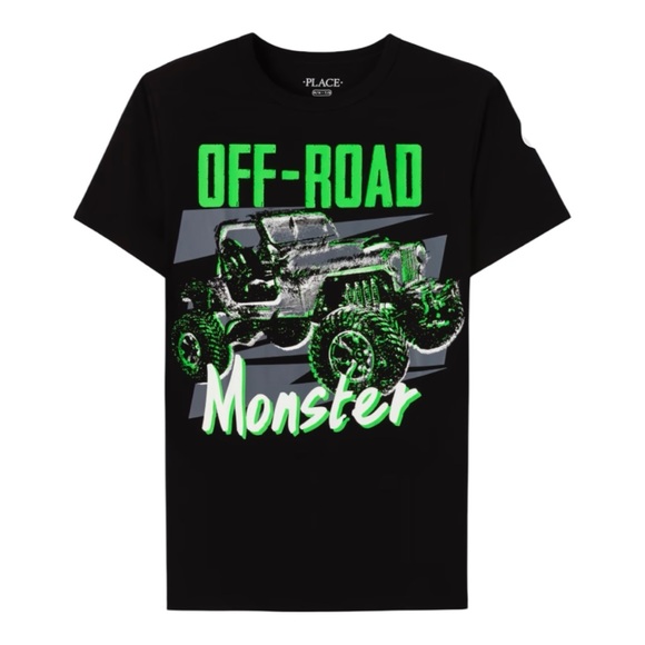 The Children's Place Black Tee with Green Off-Road Graphic - Picture 1 of 2